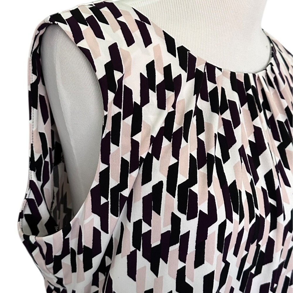 Calvin Klein Blouse Womens XL Pink Black Geometric Pleated Shell Polyester - Picture 5 of 16